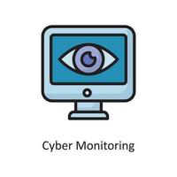 Cyber Monitoring Vector  Filled Outline Icon Design illustration. Cloud Computing Symbol on White background EPS 10 File