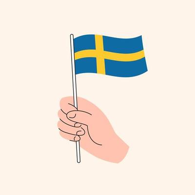 Cartoon Hand Holding Swedish Flag Drawing. Flag of Sweden, Concept Illustration, Flat Design Isolated Vector.