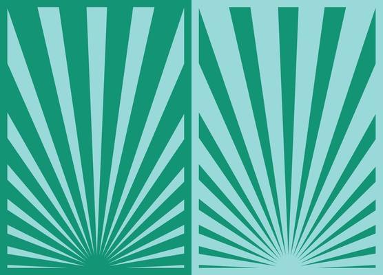 Set of 2 Green and Blue Retro Inspired Vertical Posters, Different Sunburst Christmas Background Templates. Paper Collage Backdrops.
