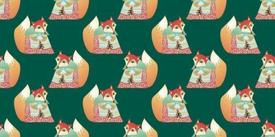 Vector seamless pattern with cartoon fox. Animal print. children background.