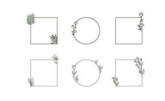 Geometric floral frames, borders, wreaths, hand drawn illustrations. Trendy Line drawing, line art style with branches and nature ornaments. vector