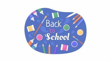 Animated back to school banner. Looped 2D isolated HD video footage with alpha channel. Education flat cartoon animation with text on transparent background