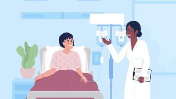 visita animada ilustración del paciente. doctor dando resultados médicos. proyección general. video de animación de personajes de dibujos animados 2d de color plano en bucle en hd con interior de hospital sobre fondo transparente