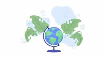 Animated isolated globe with plants. Growing desire for travel. Looped flat 2D object HD video footage with alpha channel. Colorful animation on transparent background for website, social media