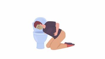 Animated vomiting character. Male experiencing nausea. Viral gastroenteritis. Flat person HD video footage with alpha channel. Color cartoon style illustration on transparent background for animation