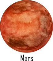 Watercolor planet Mars isolated on white. Mars Illustration vector