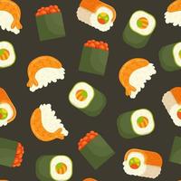 Seamless drawing of sushi. Japanese food. vector