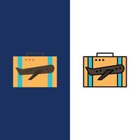 equipaje de viaje maletín de negocios cartera de equipaje iconos de maleta plano y conjunto de iconos rellenos de línea vector