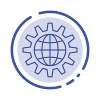 Global Business Develop Development Gear Work World Blue Dotted Line Line Icon vector