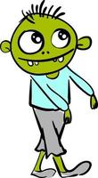 Green happy zombie, illustration, vector on white background.