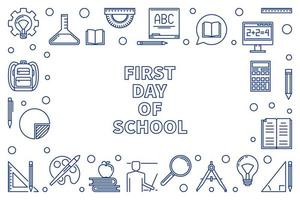 First Day of School concept horizontal frame in outline style vector