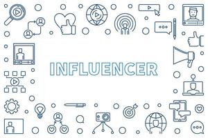 Influencer vector concept outline illustration or horizontal frame