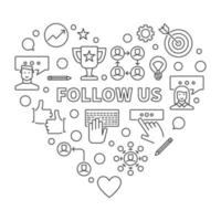 Follow US Heart vector concept outline illustration