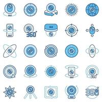 Cámara de 360 grados iconos creativos azules o elementos de diseño vector