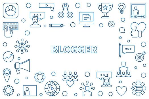 Blogger vector concept thin line illustration or horizontal frame