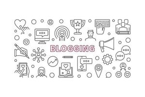 Blogging vector horizontal outline illustration or banner