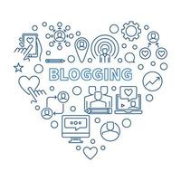 Blogging vector concept heart blue linear illustration