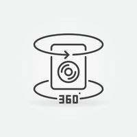 Icono simple de concepto de vector lineal de cámara de 360 grados