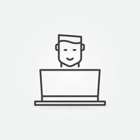 Man working on Laptop vector concept icon in thin line style