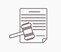 Judge hammer with document line icon vector