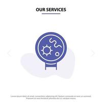 Our Services Bacteria Viruses Medical Search Solid Glyph Icon Web card Template vector