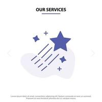 Our Services Asteroid Comet Space Star Solid Glyph Icon Web card Template vector