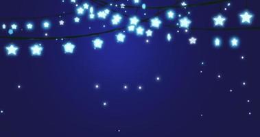 Christmas background consist of fairy lights as star shape with magic particle falling down on dark blue background video