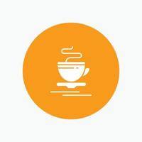 icono de glifo blanco de hotel caliente de taza de té vector