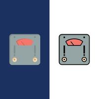 Machine Scale Weighing Weight  Icons Flat and Line Filled Icon Set Vector Blue Background