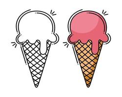 Doodle flat line clipart. Simple vector ice cream. All objects are repainted.