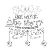 Merry Christmas Coloring page. Christmas line art coloring page design for kids. vector