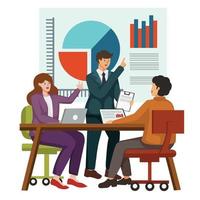 Business people have board meetings and presentations. analysis, marketing, and strategy concept. Flat style vector illustration