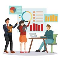 Business Analysis concept, People in the meeting work with charts and graphic data visualization. Vector illustration