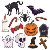 Set Cartoon Drawing of Halloween objects vector