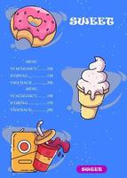 cartel dulce y menú vector ilustración colorida