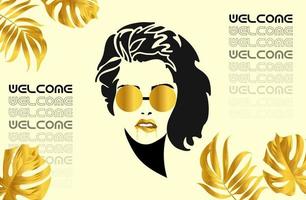 mujeres con gafas vector logo dorado