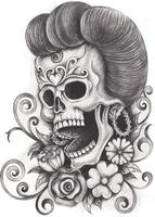 Art fancy skull day of the dead. Hand drawing and make graphic vector. vector