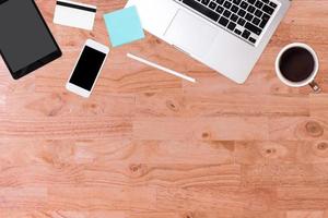 Top view of  white office desk table. photo