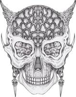 Art fancy surreal devil skull. Hand drawing and make graphic vector. vector