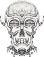 Art surreal skull tattoo. Hand drawing and make graphic vector. vector
