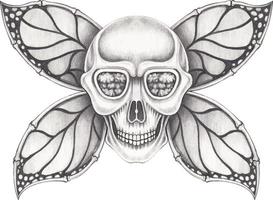 Art fantasy wings butterfly skull. Hand drawing and make graphic vector. vector