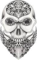 Art fancy wing heart mix skull. hand drawing and make graphic vector. vector