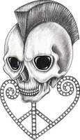 Art fancy punk skull. Hand drawing and make graphic vector. vector