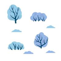 conjunto de árboles de invierno. nieve blanca en las ramas. elemento de bosques, parques, naturaleza. clima frío del norte. ilustración plana de dibujos animados vector