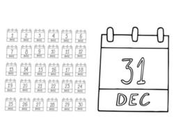 calendario mes de diciembre dibujado a mano en estilo garabato. conjunto de elementos vectorial, escandinavo, monocromo. adviento, navidad, fiesta, espiral vector