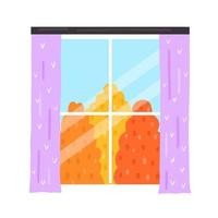 Window with curtain vector