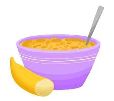 Oat bowl with banana and spoon vector