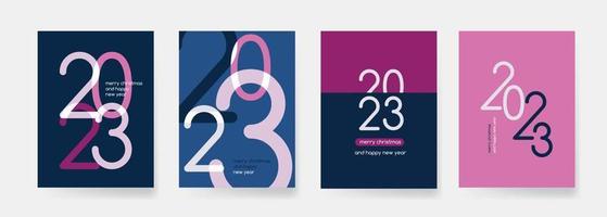 conjunto creativo de carteles de feliz año nuevo 2023. plantillas de diseño con logotipo tipográfico 2023 para celebración y decoración de temporada vector