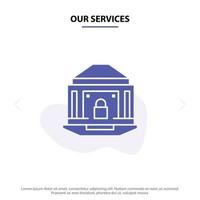 Our Services Bank Banking Internet Lock Security Solid Glyph Icon Web card Template vector