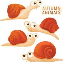 Set of watercolor painted Snail ,Autumn Animal, Wildlife clipart. Hand drawn isolated on white background vector